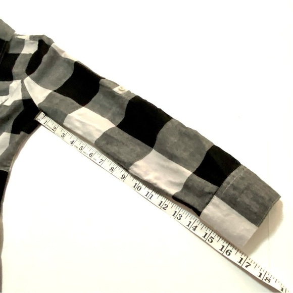 Black White Long Sleeve Button-down Plaid Cotton Flannel Shirt Medium Grunge - Picture 14 of 15